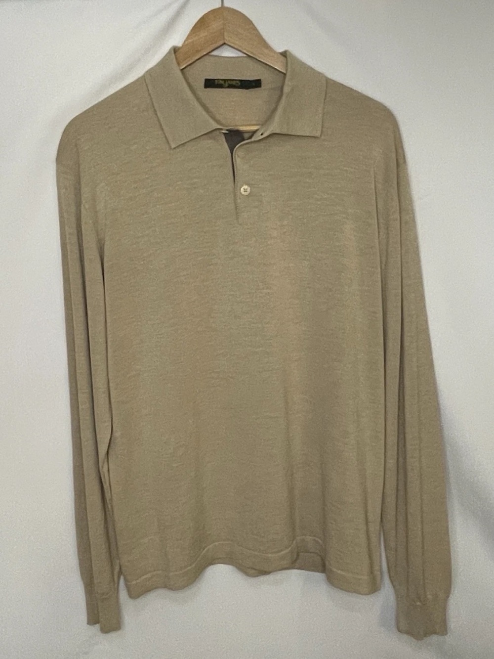 Tom James Silk/Cashmere/Cotton Long Sleeve Shirt-Beige Polo Knit-Men's Large